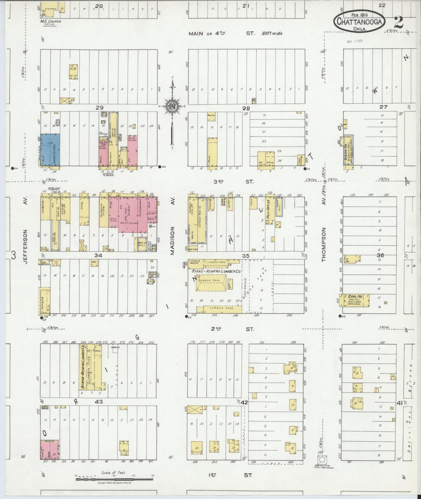 Sanborn Fire Insurance Map from Chattanooga, Comanche County, Oklahoma (1919), Sheet #0002 - Historic Sanborn Fire Insurance Map Print, vintage old map wall art, antique decor, genealogy gift, Oklahoma Oklahoma map