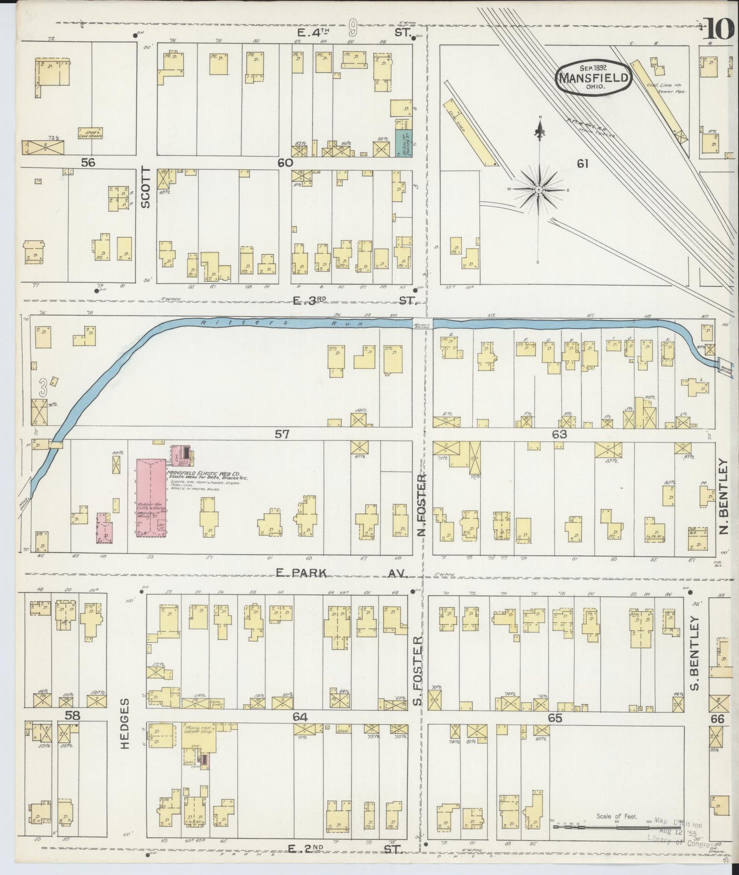 Sanborn Fire Insurance Map from Mansfield, Richland County, Ohio (1892), Sheet #0010 - Historic Sanborn Fire Insurance Map Print, vintage old map wall art, antique decor, genealogy gift, Ohio Ohio map