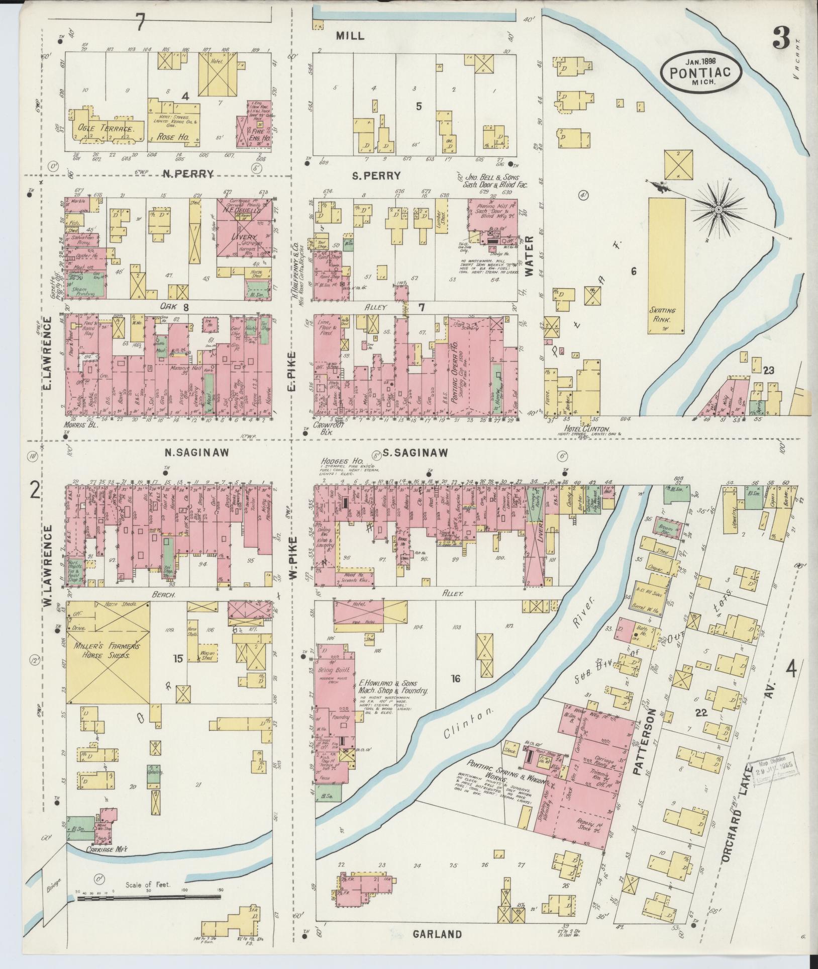 Sanborn Fire Insurance Map from Pontiac, Oakland County, Michigan (1898), Sheet #0003 - Complete Map Set gallery image, historic Sanborn map, vintage wall art, Michigan Michigan