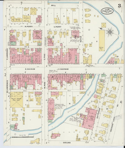 Sanborn Fire Insurance Map from Pontiac, Oakland County, Michigan (1898), Sheet #0003 - Complete Map Set gallery image, historic Sanborn map, vintage wall art, Michigan Michigan