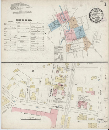 Sanborn Fire Insurance Map from Clinton, Worcester County, Massachusetts (1888), Sheet #0001 - Complete Map Set gallery image, historic Sanborn map, vintage wall art, Massachusetts Massachusetts