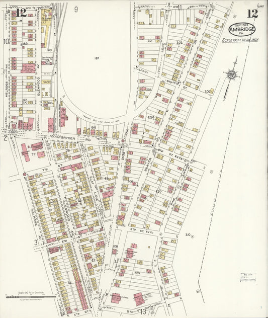 Sanborn Fire Insurance Map from Ambridge, Beaver County, Pennsylvania (1923), Sheet #0012 - Historic Sanborn Fire Insurance Map Print, vintage old map wall art, antique decor, genealogy gift, Pennsylvania Pennsylvania map
