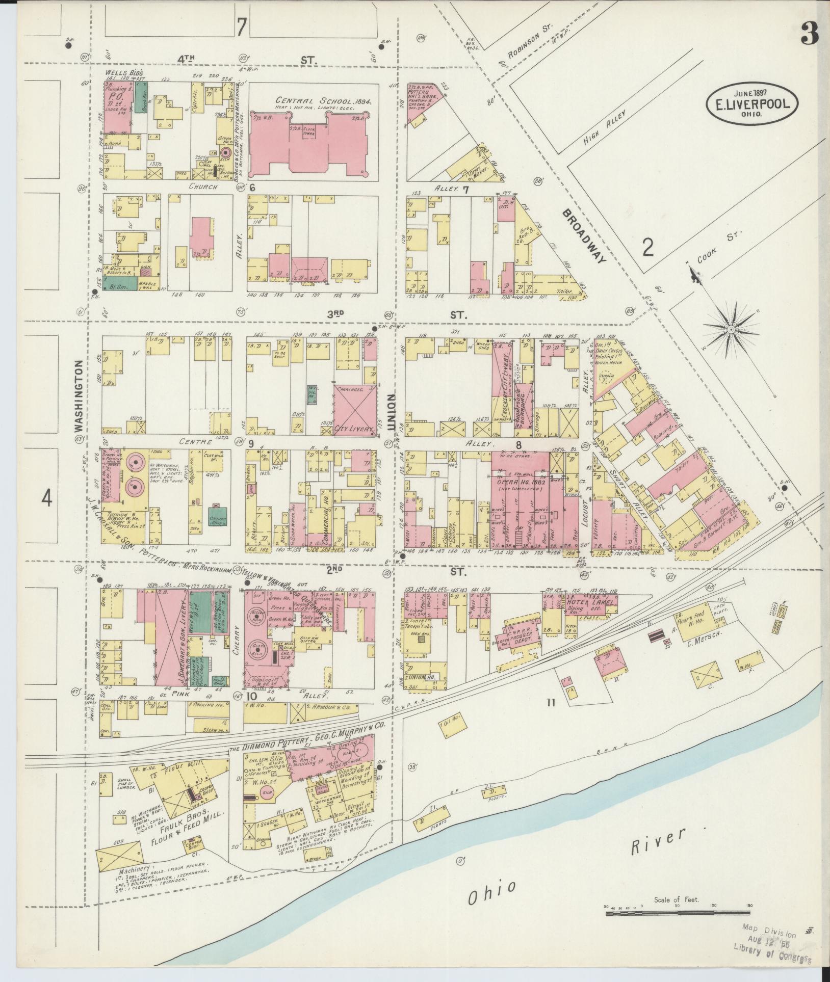 Sanborn Fire Insurance Map from East Liverpool, Columbiana County, Ohio (1897), Sheet #0003 - Historic Sanborn Fire Insurance Map Print, vintage old map wall art, antique decor, genealogy gift, Ohio Ohio map