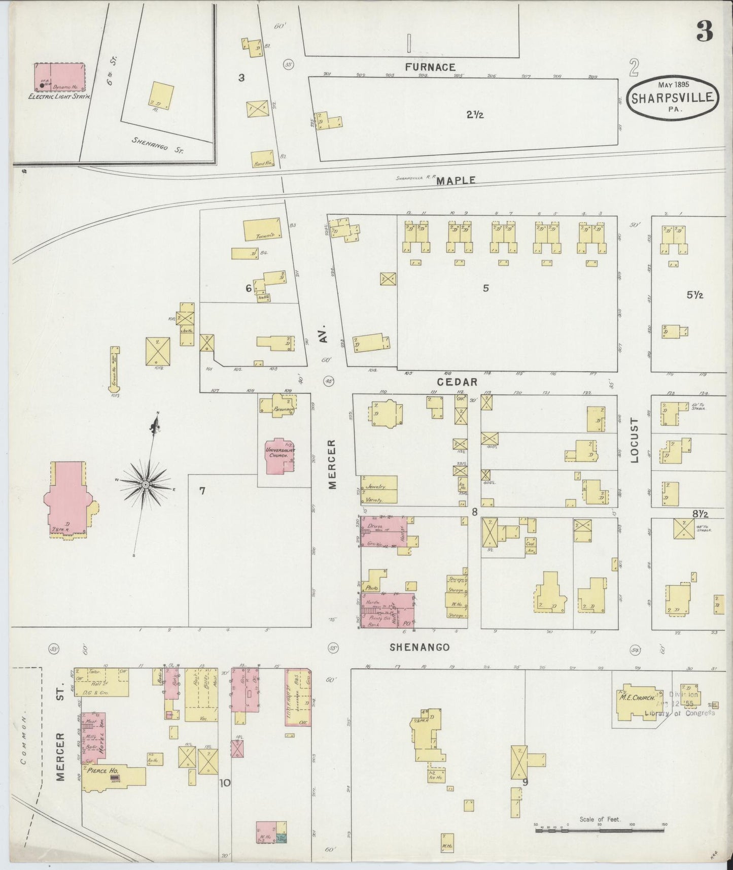 Sanborn Fire Insurance Map from Sharpsville, Mercer County, Pennsylvania (1895), Sheet #0003 - Complete Map Set gallery image, historic Sanborn map, vintage wall art, Pennsylvania Pennsylvania