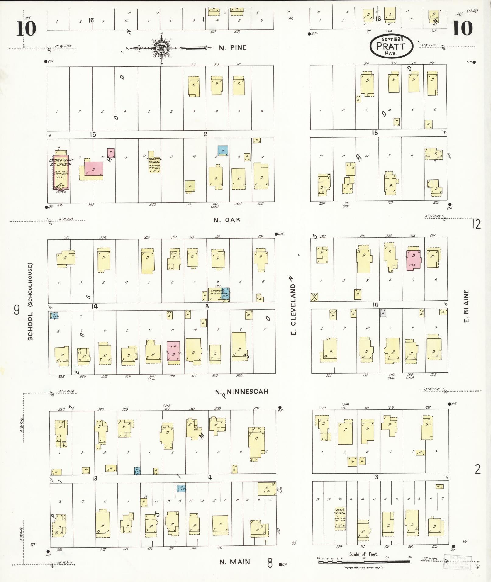 Sanborn Fire Insurance Map from Pratt, Pratt County, Kansas (1924), Sheet #0010 - Complete Map Set gallery image, historic Sanborn map, vintage wall art, Kansas Kansas