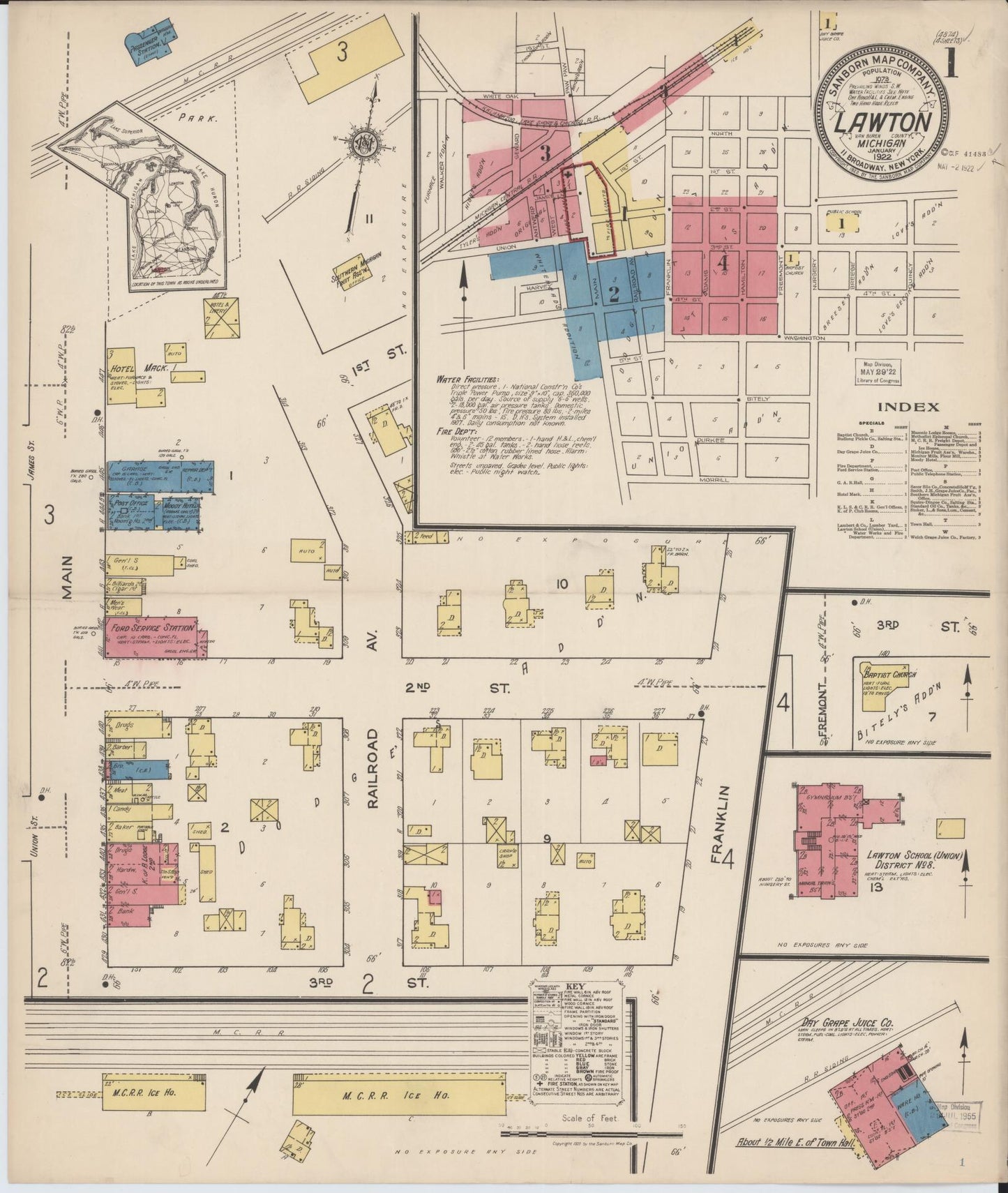 Sanborn Fire Insurance Map from Lawton, Van Buren County, Michigan (1922), Sheet #0001 - Complete Map Set gallery image, historic Sanborn map, vintage wall art, Michigan Michigan