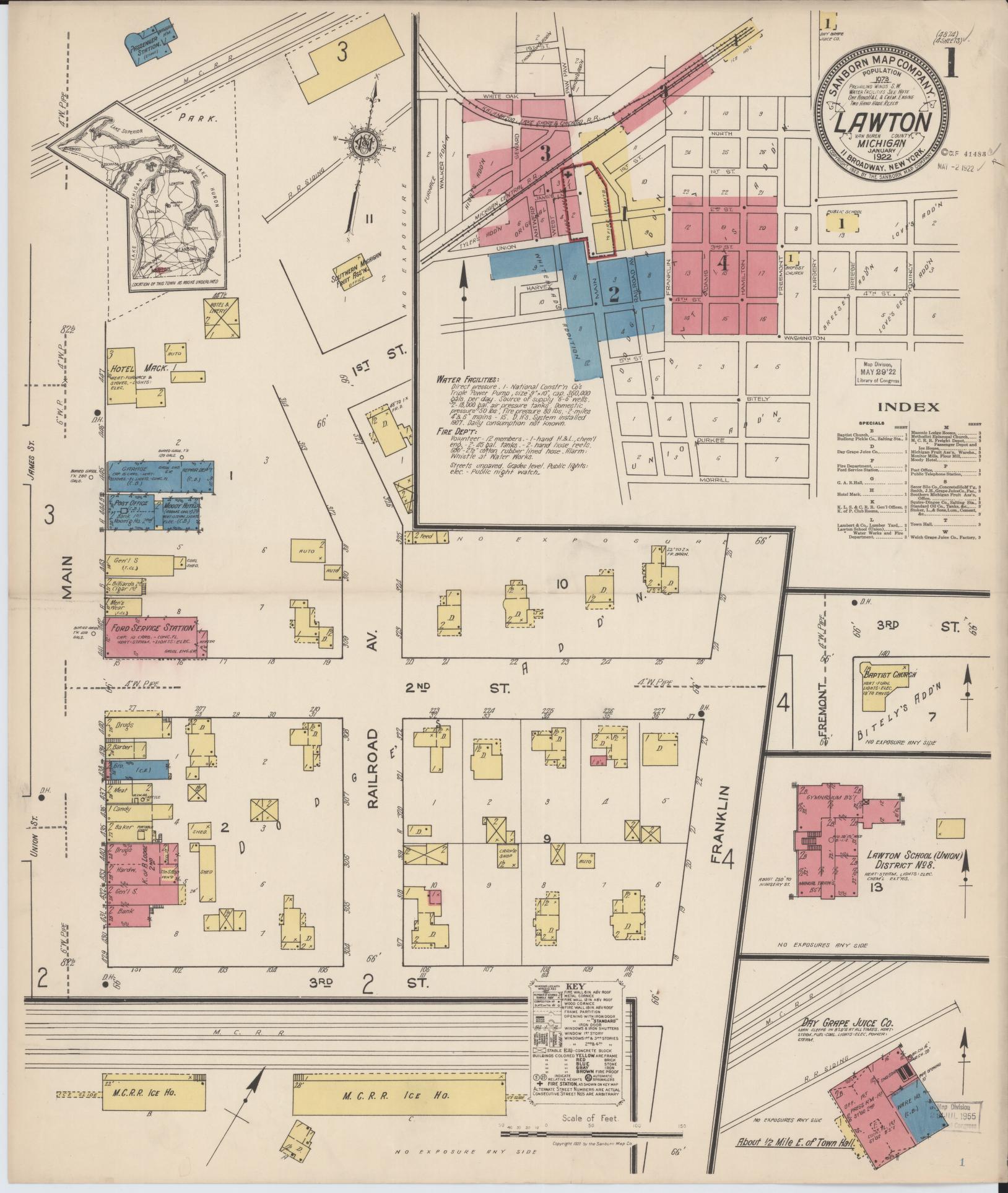 Sanborn Fire Insurance Map from Lawton, Van Buren County, Michigan (1922), Sheet #0001 - Complete Map Set gallery image, historic Sanborn map, vintage wall art, Michigan Michigan