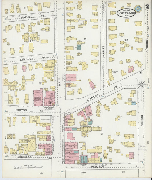 Sanborn Fire Insurance Map from Cortland, Cortland County, New York (1892), Sheet #0002 - Complete Map Set gallery image, historic Sanborn map, vintage wall art, New York New York