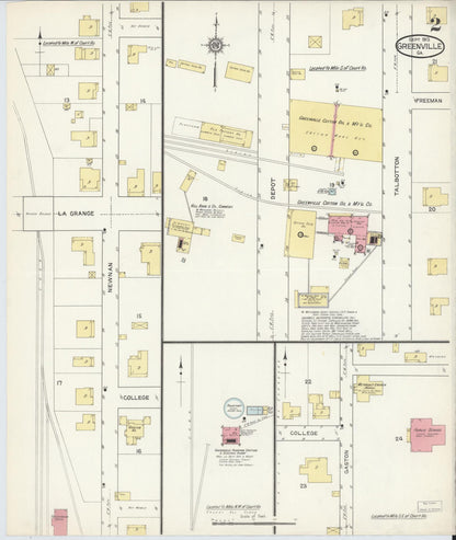 Sanborn Fire Insurance Map from Greenville, Meriweather County, Georgia (1913), Sheet #0002 - Complete Map Set gallery image, historic Sanborn map, vintage wall art, Georgia Georgia