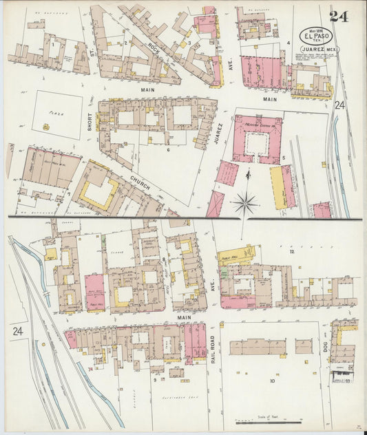 Sanborn Fire Insurance Map from El Paso, El Paso County, Texas (1898), Sheet #0024 - Historic Sanborn Fire Insurance Map Print, vintage old map wall art, antique decor, genealogy gift, Texas Texas map