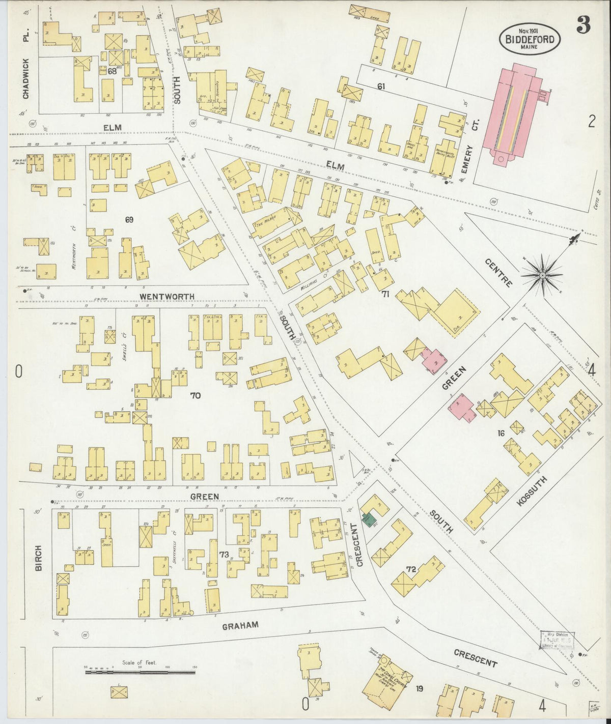 Sanborn Fire Insurance Map from Biddeford, York County, Maine (1901), Sheet #0003 - Complete Map Set gallery image, historic Sanborn map, vintage wall art, Maine Maine