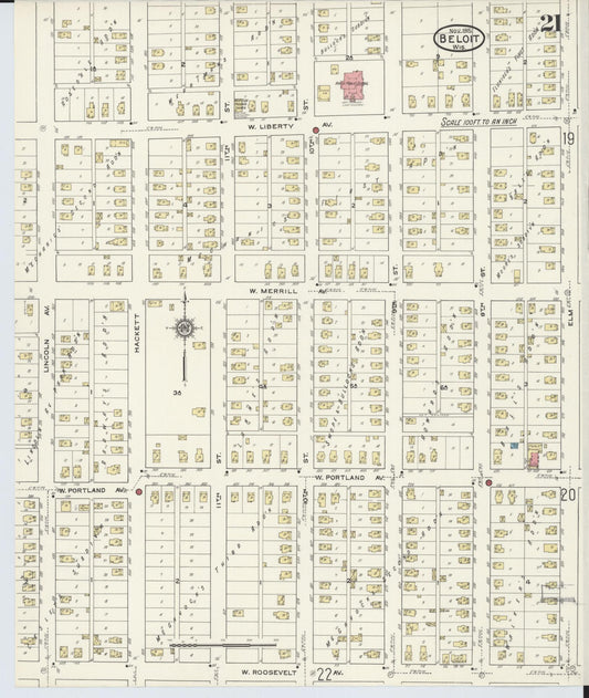Sanborn Fire Insurance Map from Beloit, Rock County, Wisconsin (1915), Sheet #0021 - Historic Sanborn Fire Insurance Map Print, vintage old map wall art, antique decor, genealogy gift, Wisconsin Wisconsin map
