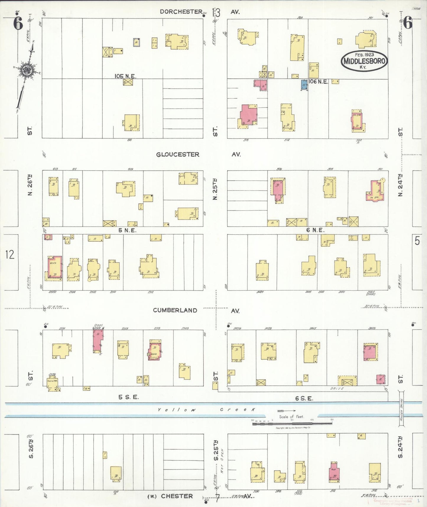 Sanborn Fire Insurance Map from Middlesboro, Bell County, Kentucky (1923), Sheet #0006 - Complete Map Set gallery image, historic Sanborn map, vintage wall art, Kentucky Kentucky