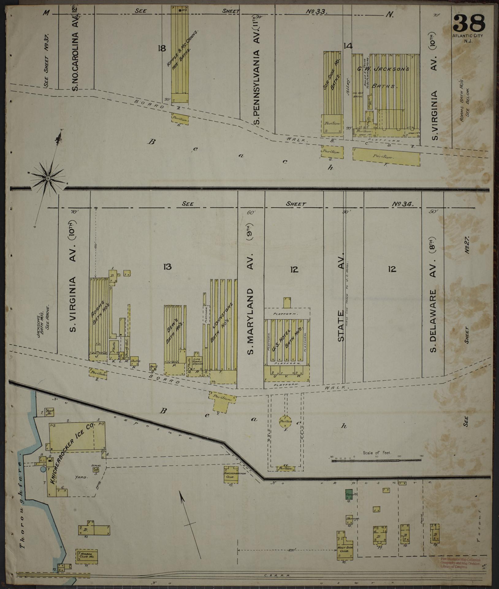 Sanborn Fire Insurance Map from Atlantic City, Atlantic County, New Jersey (1886), Sheet #0038 - Complete Map Set gallery image, historic Sanborn map, vintage wall art, New Jersey New Jersey