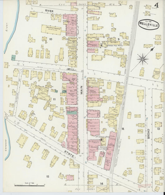 Sanborn Fire Insurance Map from Wellsville, Allegany County, New York (1891), Sheet #0004 - Historic Sanborn Fire Insurance Map Print, vintage old map wall art, antique decor, genealogy gift, New York New York map
