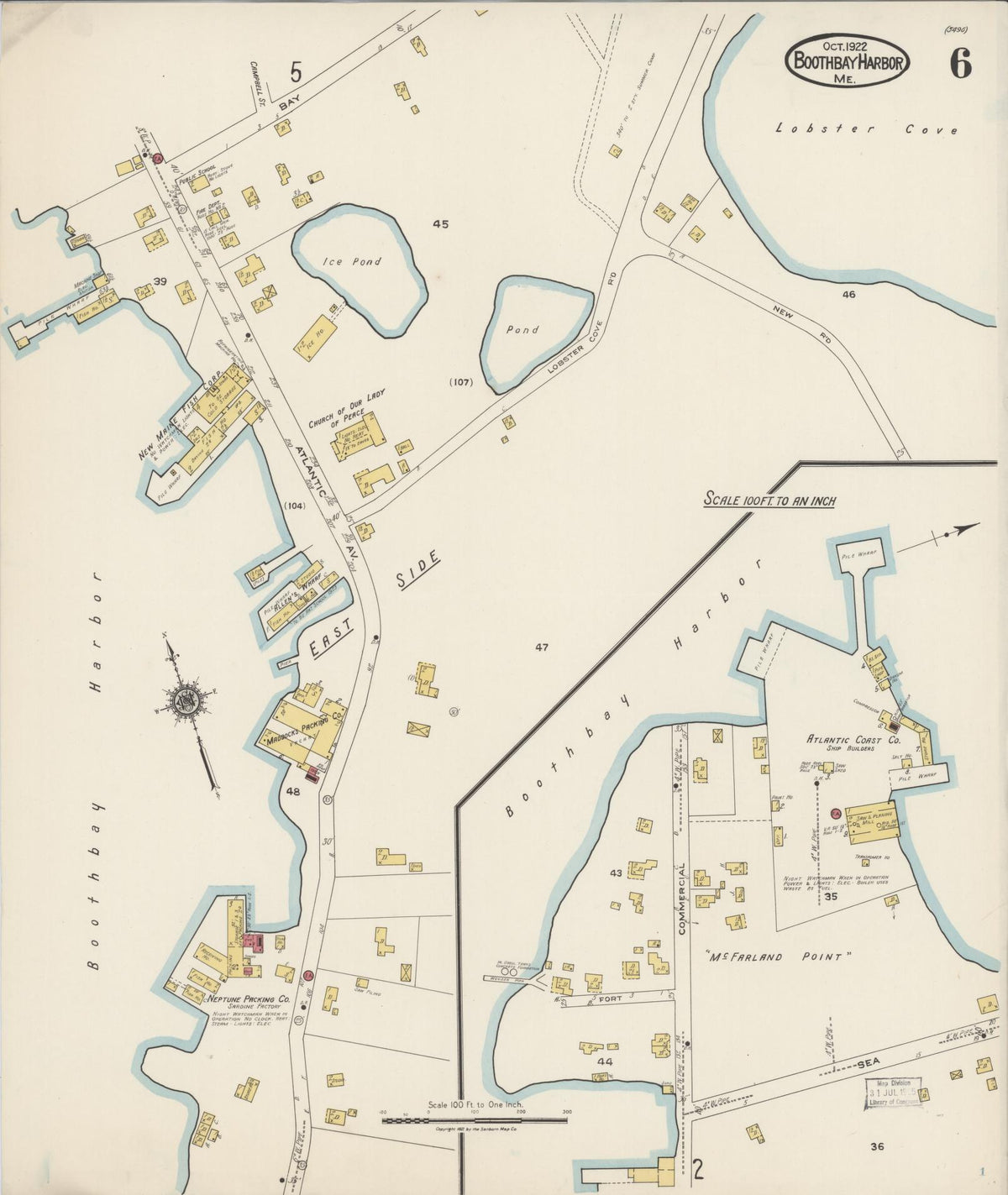 Sanborn Fire Insurance Map from Boothbay Harbor, Lincoln County, Maine (1922), Sheet #0006 - Complete Map Set gallery image, historic Sanborn map, vintage wall art, Maine Maine