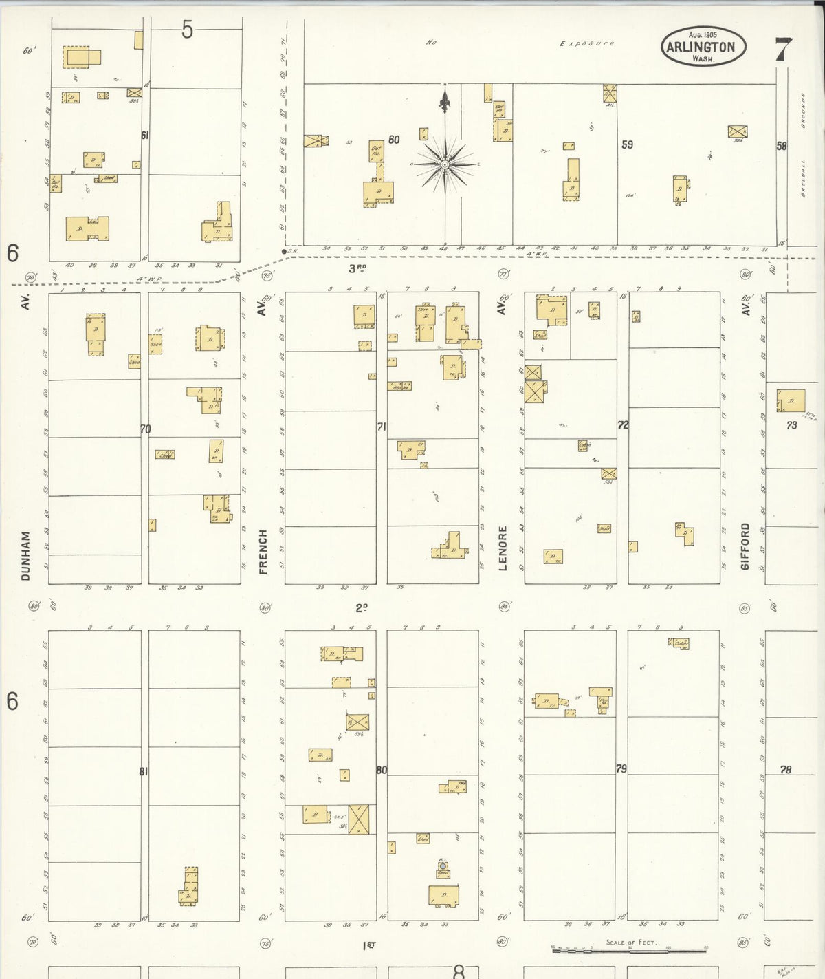 Sanborn Fire Insurance Map from Arlington, Snohomish County, Washington (1905), Sheet #0007 - Complete Map Set gallery image, historic Sanborn map, vintage wall art, Washington Washington