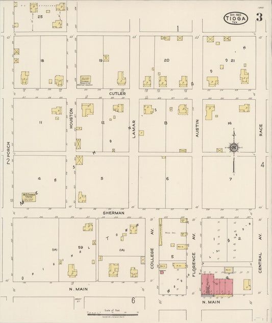 Sanborn Fire Insurance Map from Tioga, Grayton County, Texas (1922), Sheet #0003 - Historic Sanborn Fire Insurance Map Print, vintage old map wall art, antique decor, genealogy gift, Texas Texas map