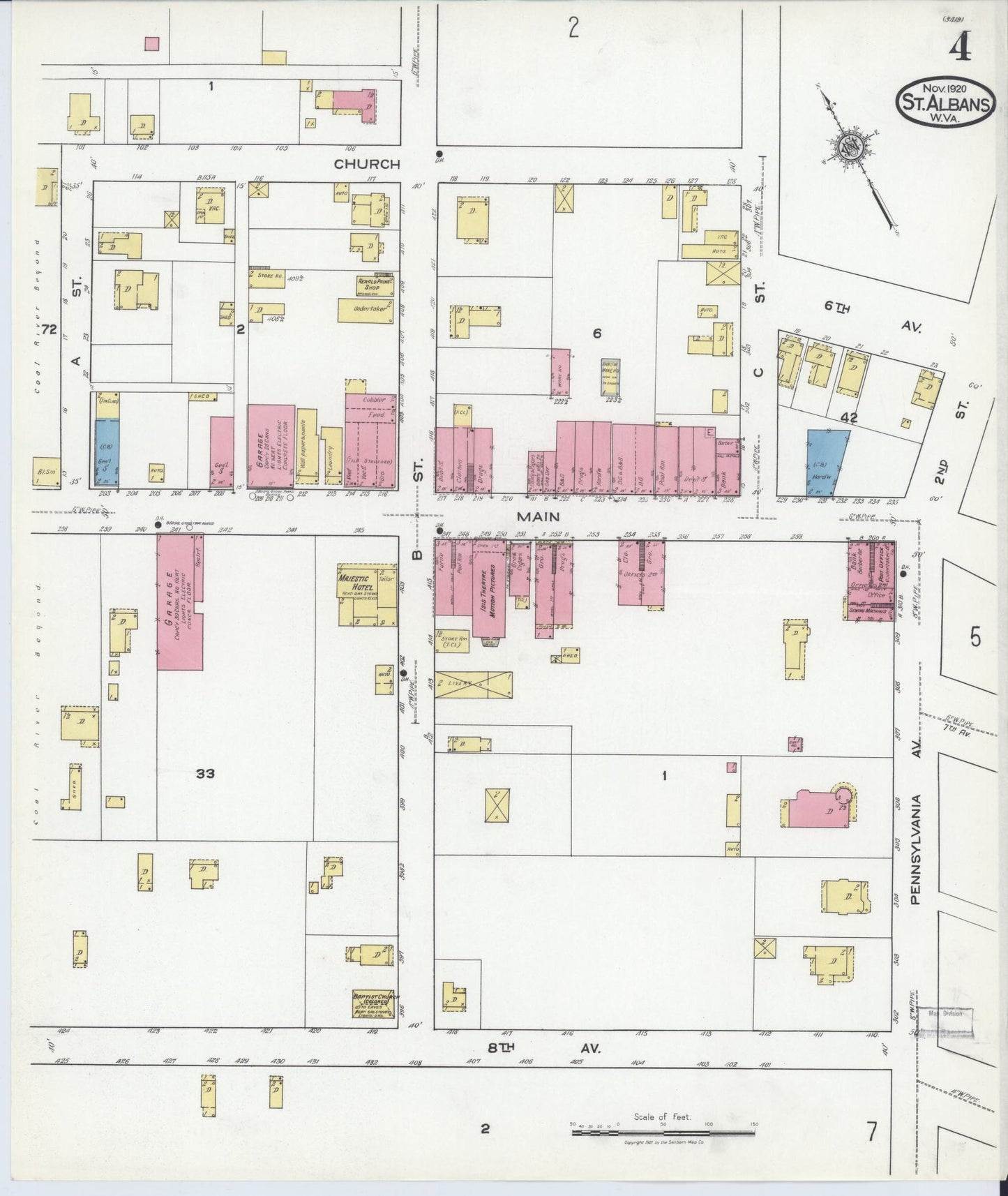 Sanborn Fire Insurance Map from Saint Albans, Kanawha County, West Virginia (1920), Sheet #0004 - Complete Map Set gallery image, historic Sanborn map, vintage wall art, West Virginia West Virginia