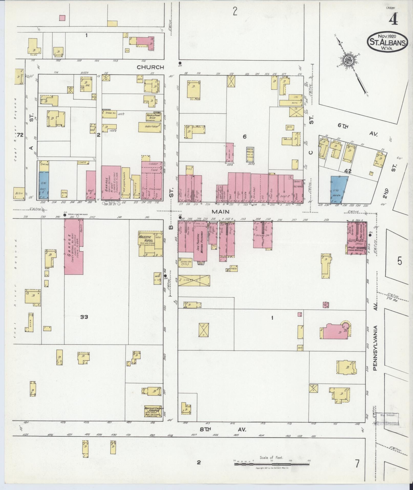 Sanborn Fire Insurance Map from Saint Albans, Kanawha County, West Virginia (1920), Sheet #0004 - Complete Map Set gallery image, historic Sanborn map, vintage wall art, West Virginia West Virginia