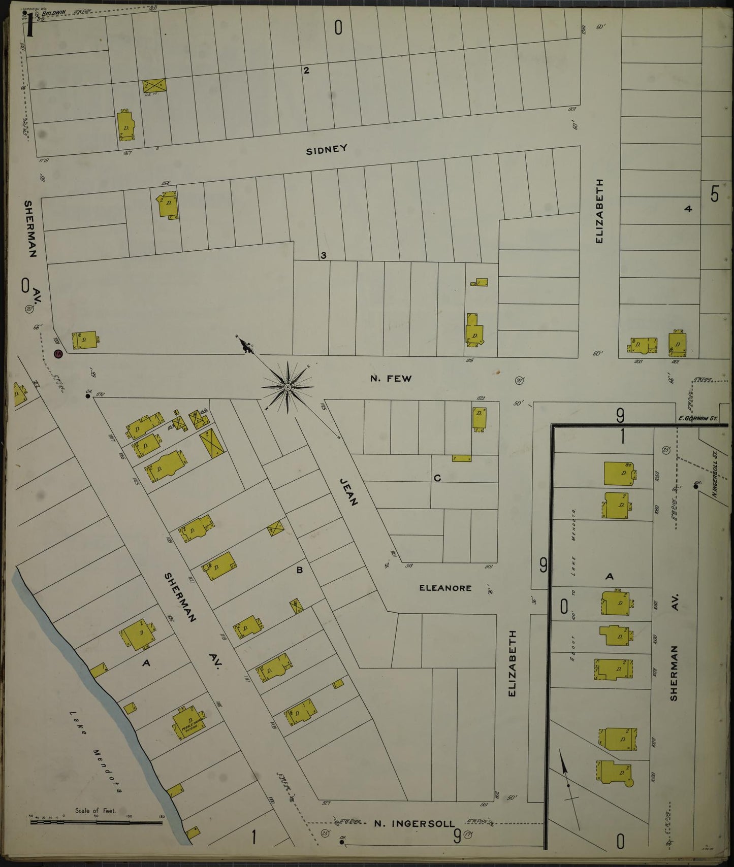 Sanborn Fire Insurance Map from Madison, Dane County, Wisconsin (1908), Sheet #0001 - Complete Map Set gallery image, historic Sanborn map, vintage wall art, Wisconsin Wisconsin