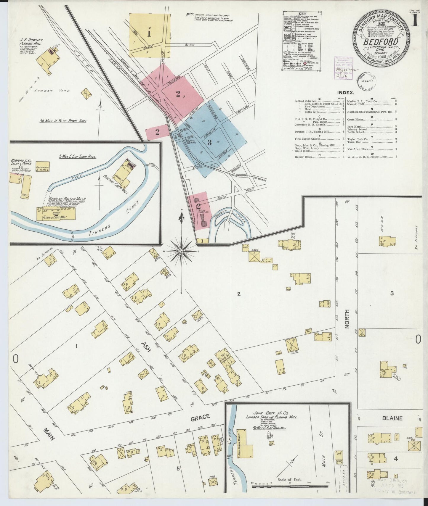 Sanborn Fire Insurance Map from Bedford, Cuyahoga County, Ohio (1902), Sheet #0001 - Historic Sanborn Fire Insurance Map Print, vintage old map wall art, antique decor, genealogy gift, Ohio Ohio map