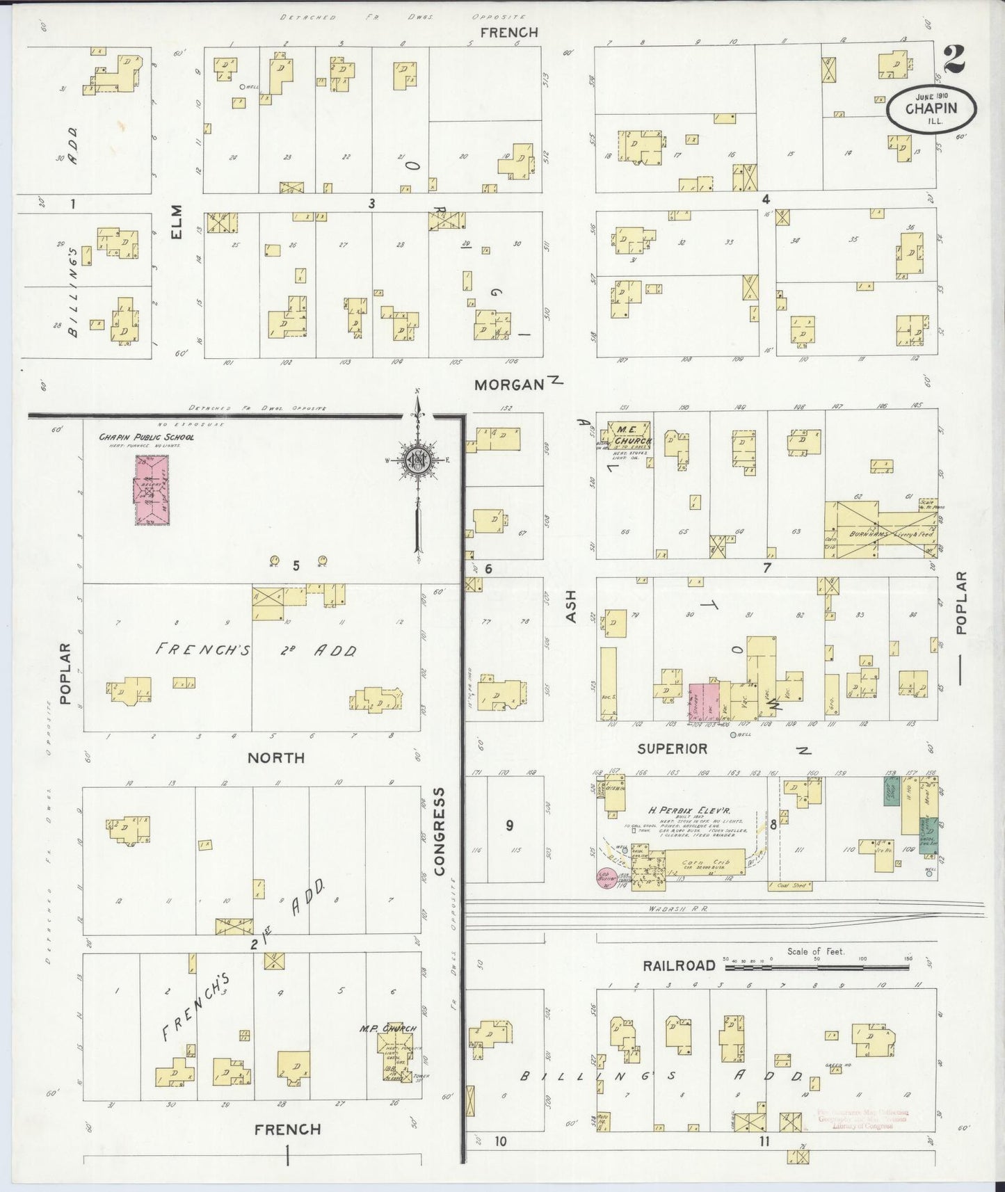 Sanborn Fire Insurance Map from Chapin, Morgan County, Illinois (1910), Sheet #0002 - Historic Sanborn Fire Insurance Map Print, vintage old map wall art, antique decor, genealogy gift, Illinois Illinois map