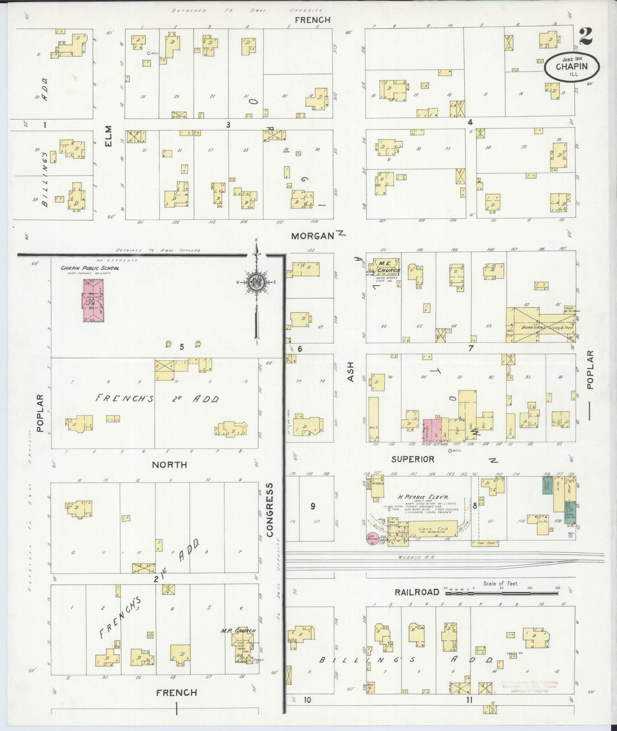 Sanborn Fire Insurance Map from Chapin, Morgan County, Illinois (1910), Sheet #0002 - Historic Sanborn Fire Insurance Map Print, vintage old map wall art, antique decor, genealogy gift, Illinois Illinois map
