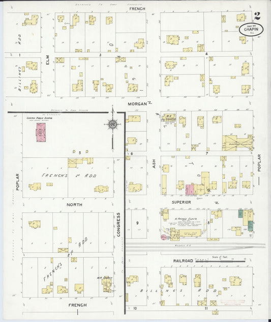 Sanborn Fire Insurance Map from Chapin, Morgan County, Illinois (1910), Sheet #0002 - Historic Sanborn Fire Insurance Map Print, vintage old map wall art, antique decor, genealogy gift, Illinois Illinois map