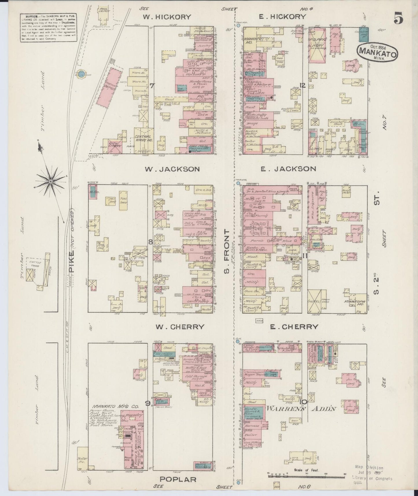 Sanborn Fire Insurance Map from Mankato, Blue Earth County, Minnesota (1884), Sheet #0005 - Historic Sanborn Fire Insurance Map Print, vintage old map wall art, antique decor, genealogy gift, Minnesota Minnesota map
