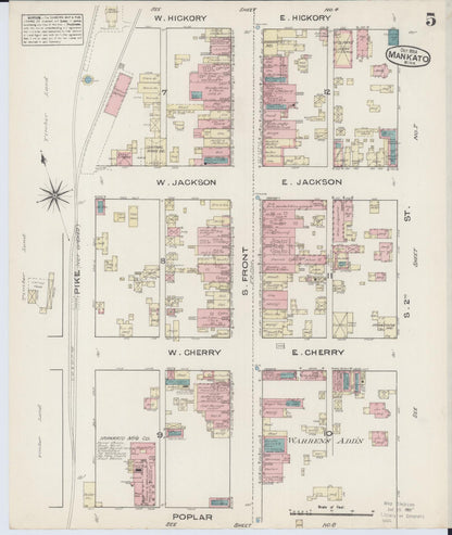 Sanborn Fire Insurance Map from Mankato, Blue Earth County, Minnesota (1884), Sheet #0005 - Historic Sanborn Fire Insurance Map Print, vintage old map wall art, antique decor, genealogy gift, Minnesota Minnesota map