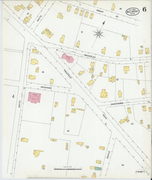 Sanborn Fire Insurance Map from Belmont, Middlesex County, Massachusetts (1905), Sheet #0006 - Historic Sanborn Fire Insurance Map Print, vintage old map wall art, antique decor, genealogy gift, Massachusetts Massachusetts map