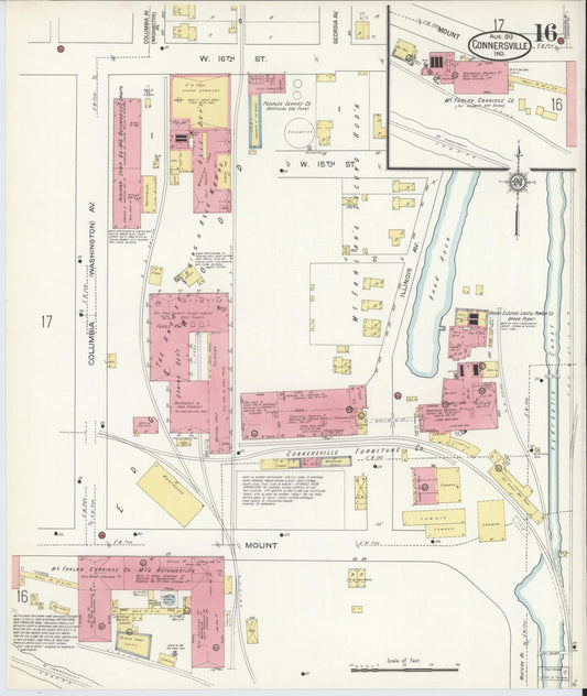 Sanborn Fire Insurance Map from Connersville, Fayette County, Indiana (1913), Sheet #0016 - Historic Sanborn Fire Insurance Map Print, vintage old map wall art, antique decor, genealogy gift, Indiana Indiana map