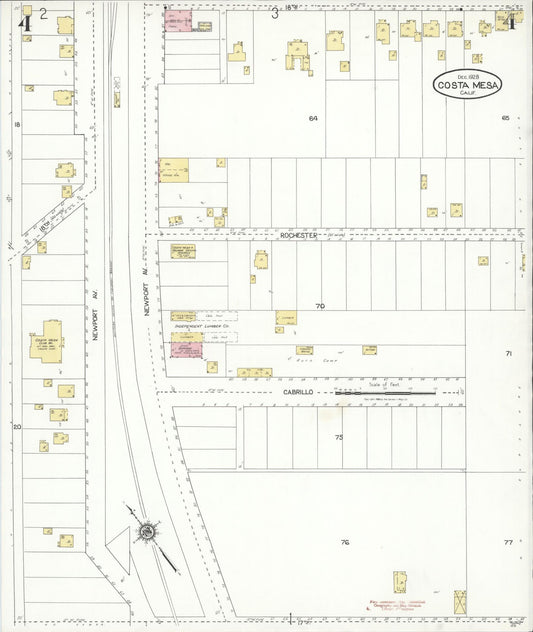 Sanborn Fire Insurance Map from Costa Mesa, Orange County, California (1928), Sheet #0004 - Historic Sanborn Fire Insurance Map Print, vintage old map wall art, antique decor, genealogy gift, California California map