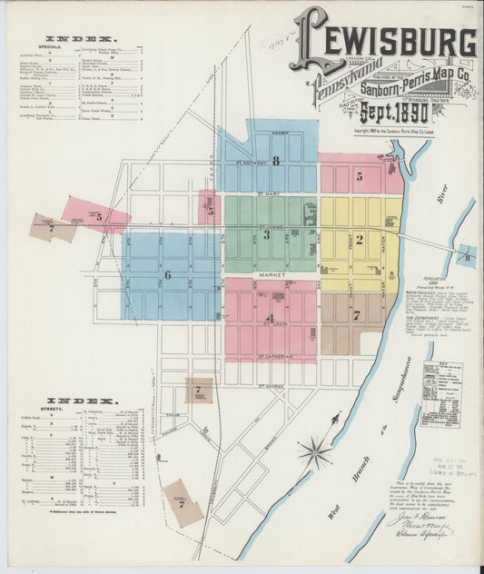 Sanborn Fire Insurance Map from Lewisburg, Union County, Pennsylvania (1890), Sheet #0001 - Historic Sanborn Fire Insurance Map Print, vintage old map wall art, antique decor, genealogy gift, Pennsylvania Pennsylvania map