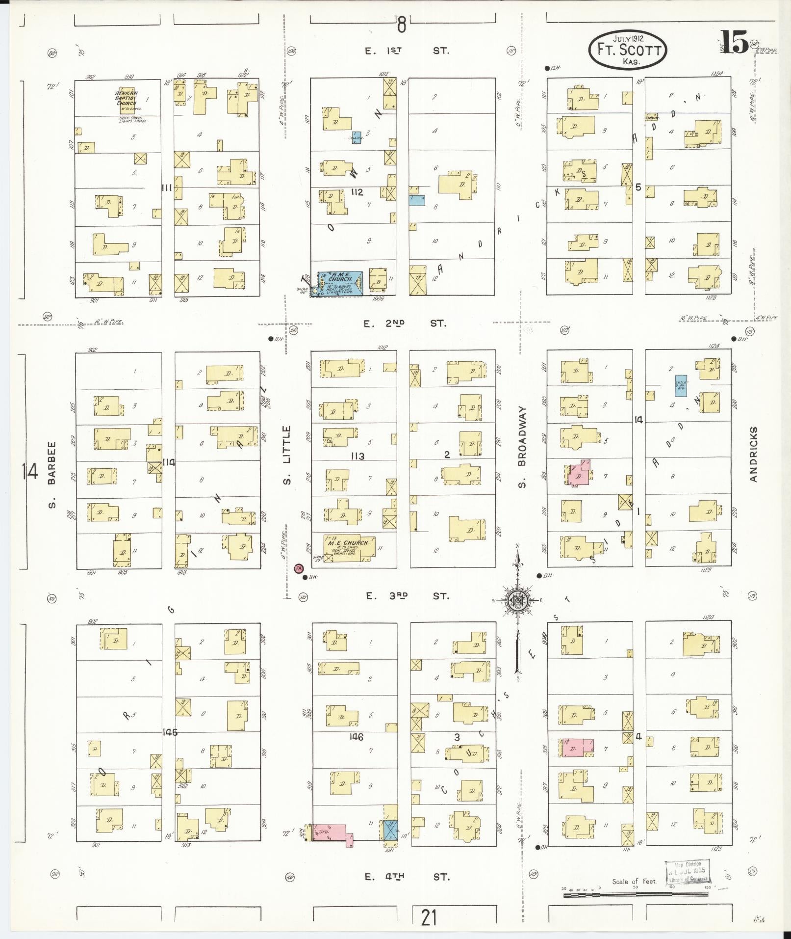 Sanborn Fire Insurance Map from Fort Scott, Bourbon County, Kansas (1912), Sheet #0015 - Historic Sanborn Fire Insurance Map Print, vintage old map wall art, antique decor, genealogy gift, Kansas Kansas map