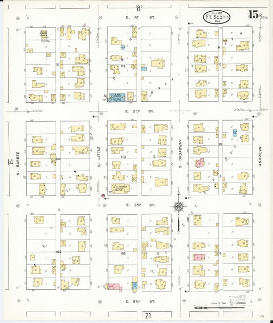 Sanborn Fire Insurance Map from Fort Scott, Bourbon County, Kansas (1912), Sheet #0015 - Historic Sanborn Fire Insurance Map Print, vintage old map wall art, antique decor, genealogy gift, Kansas Kansas map