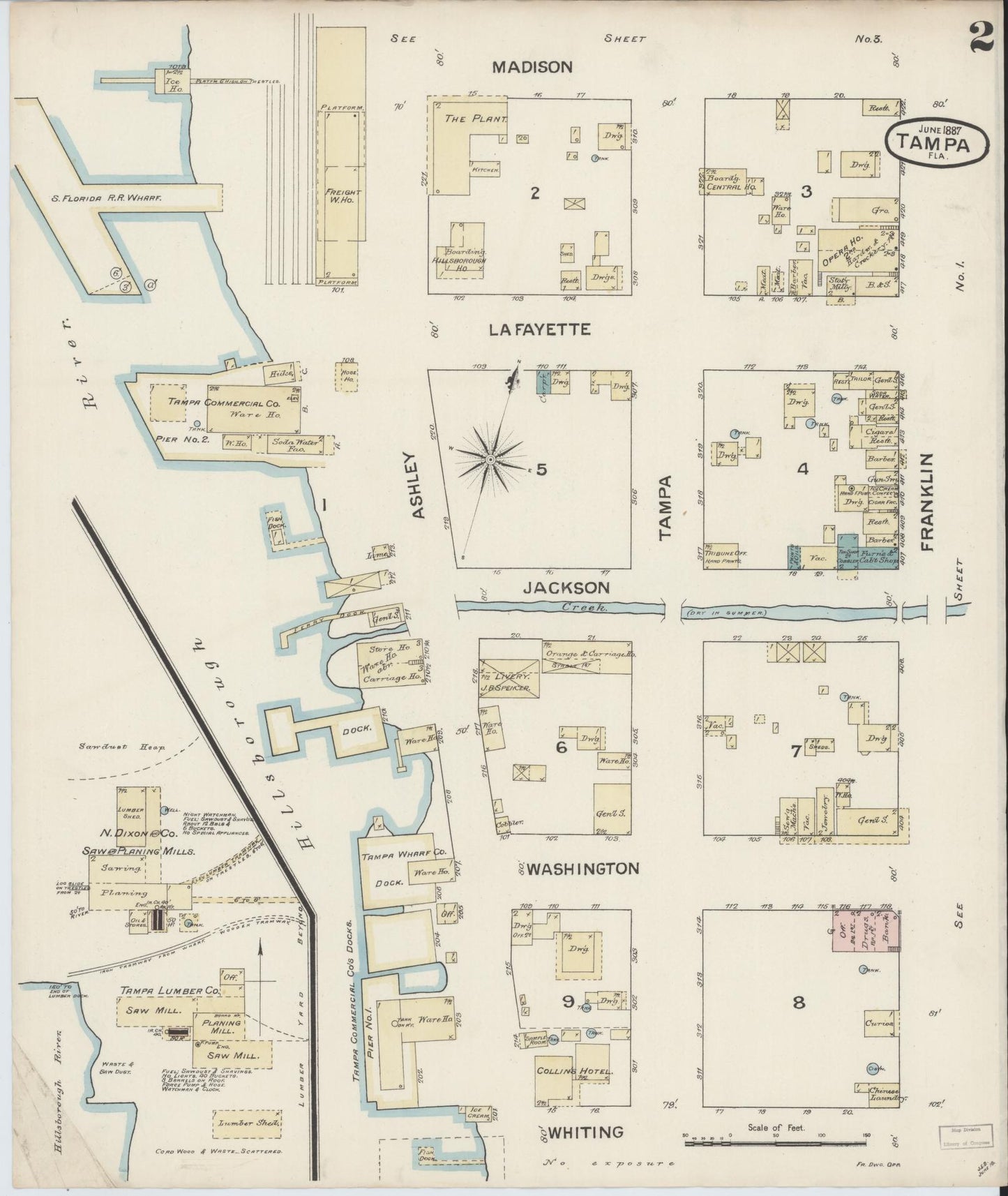 Sanborn Fire Insurance Map from Tampa, Hillsborough County, Florida (1887), Sheet #0002 - Historic Sanborn Fire Insurance Map Print, vintage old map wall art, antique decor, genealogy gift, Florida Florida map