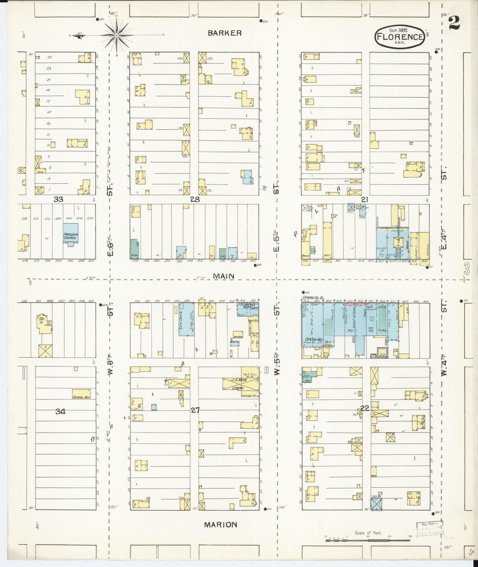 Sanborn Fire Insurance Map from Florence, Marion County, Kansas (1892), Sheet #0002 - Complete Map Set gallery image, historic Sanborn map, vintage wall art, Kansas Kansas