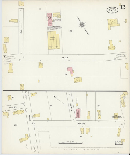 Sanborn Fire Insurance Map from Saco, York County, Maine (1912), Sheet #0012 - Historic Sanborn Fire Insurance Map Print, vintage old map wall art, antique decor, genealogy gift, Maine Maine map