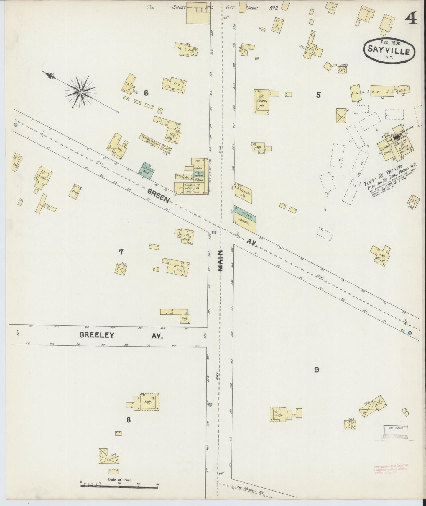 Sanborn Fire Insurance Map from Sayville, Suffolk County, New York (1890), Sheet #0004 - Historic Sanborn Fire Insurance Map Print, vintage old map wall art, antique decor, genealogy gift, New York New York map