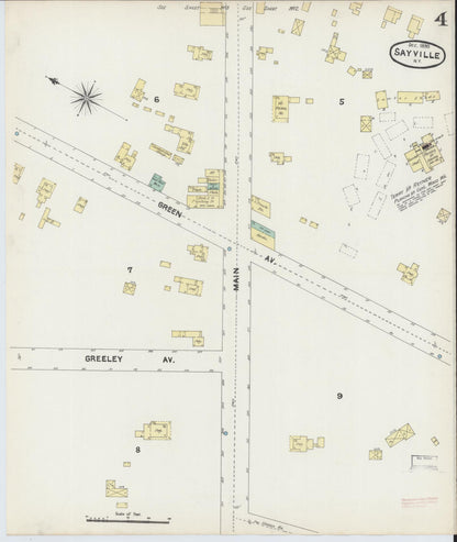 Sanborn Fire Insurance Map from Sayville, Suffolk County, New York (1890), Sheet #0004 - Historic Sanborn Fire Insurance Map Print, vintage old map wall art, antique decor, genealogy gift, New York New York map