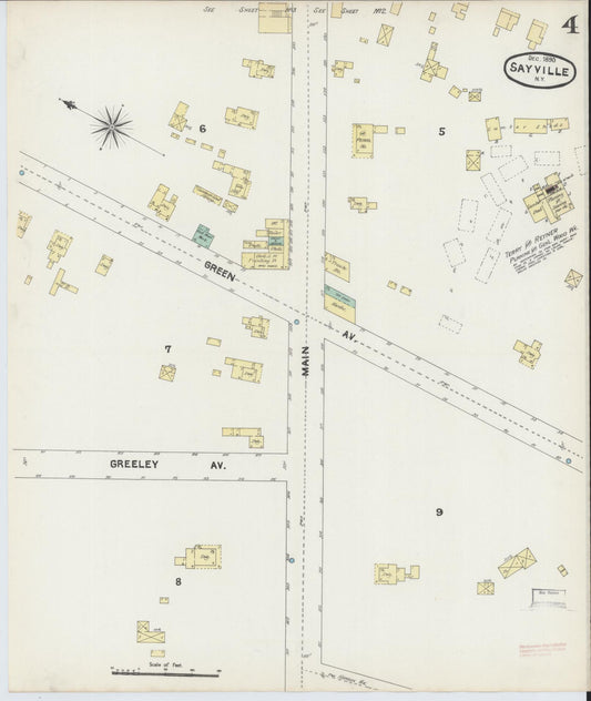 Sanborn Fire Insurance Map from Sayville, Suffolk County, New York (1890), Sheet #0004 - Historic Sanborn Fire Insurance Map Print, vintage old map wall art, antique decor, genealogy gift, New York New York map