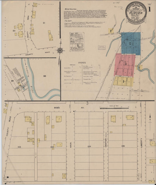Sanborn Fire Insurance Map from Aurora, Marion County, Oregon (1922), Sheet #0001 - Complete Map Set gallery image, historic Sanborn map, vintage wall art, Oregon Oregon