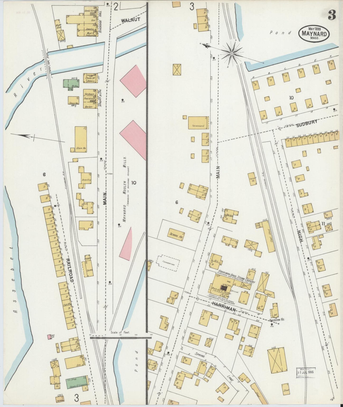 Sanborn Fire Insurance Map from Maynard, Middlesex County, Massachusetts (1899), Sheet #0003 - Complete Map Set gallery image, historic Sanborn map, vintage wall art, Massachusetts Massachusetts
