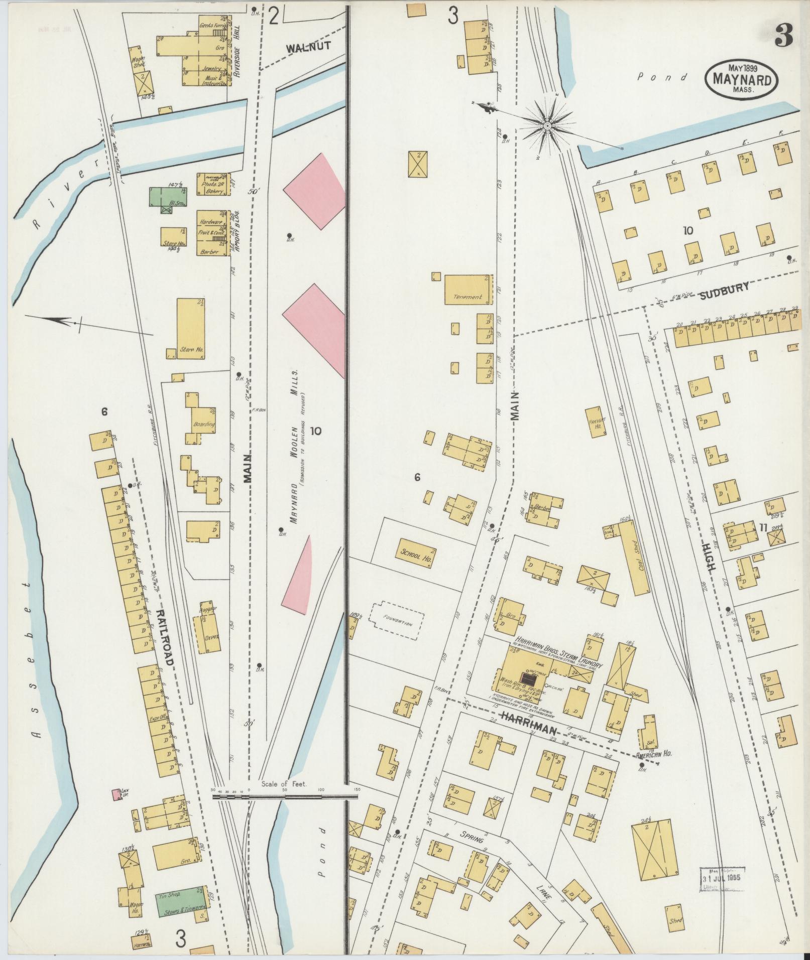Sanborn Fire Insurance Map from Maynard, Middlesex County, Massachusetts (1899), Sheet #0003 - Complete Map Set gallery image, historic Sanborn map, vintage wall art, Massachusetts Massachusetts