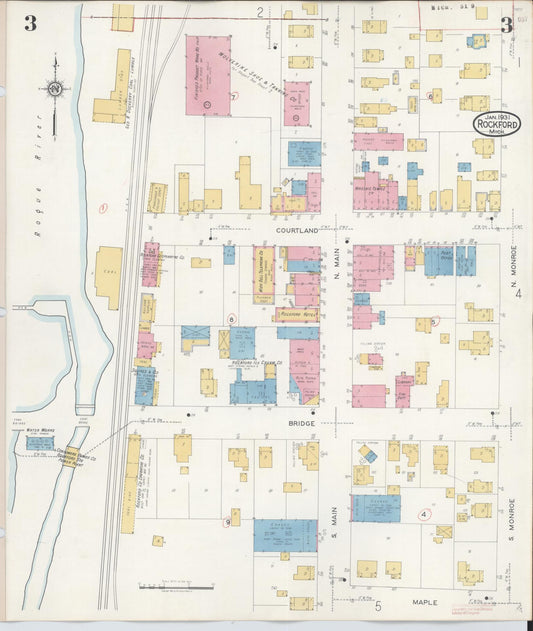 Sanborn Fire Insurance Map from Rockford, Kent County, Michigan (1931), Sheet #0003 - Historic Sanborn Fire Insurance Map Print, vintage old map wall art, antique decor, genealogy gift, Michigan Michigan map