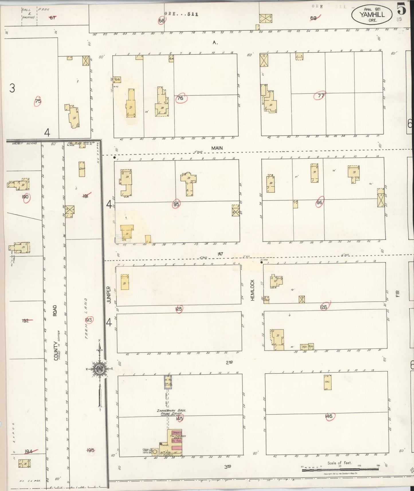 Sanborn Fire Insurance Map from Yamhill, Yamhill County, Oregon (1931), Sheet #0005 - Complete Map Set gallery image, historic Sanborn map, vintage wall art, Oregon Oregon