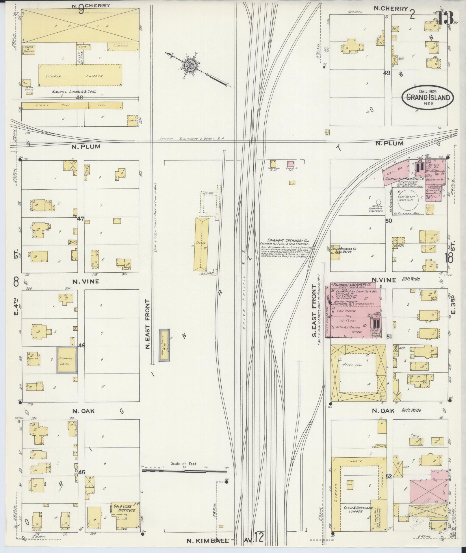 Sanborn Fire Insurance Map from Grand Island, Hall County, Nebraska (1909), Sheet #0013 - Historic Sanborn Fire Insurance Map Print, vintage old map wall art, antique decor, genealogy gift, Nebraska Nebraska map