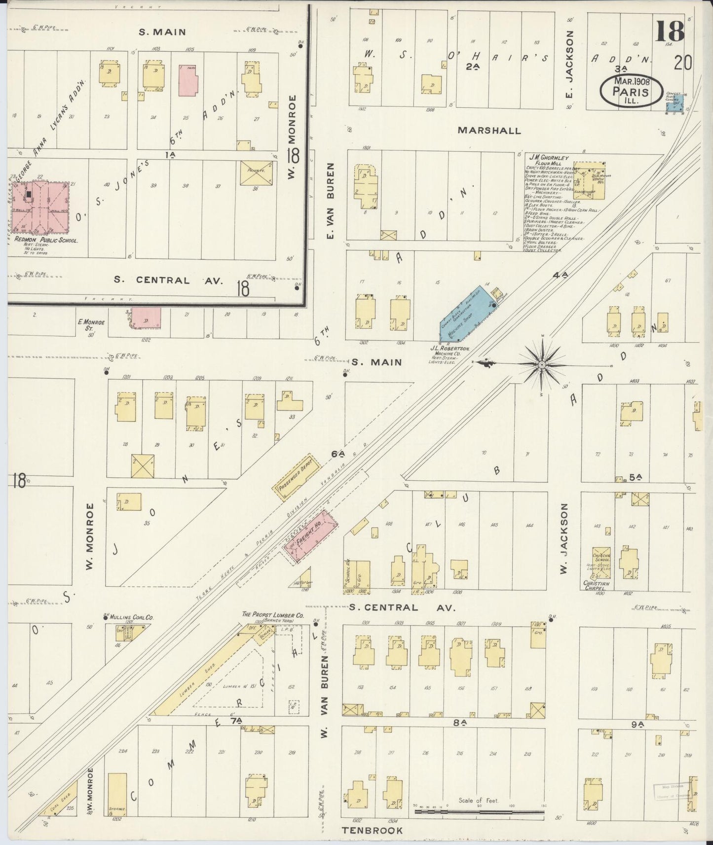 Sanborn Fire Insurance Map from Paris, Edgar County, Illinois (1908), Sheet #0018 - Complete Map Set gallery image, historic Sanborn map, vintage wall art, Illinois Illinois